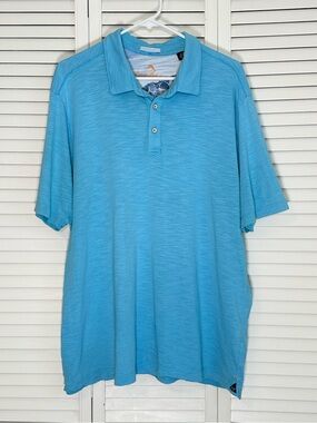 Tommy Bahama Polo Shirt Men's Blue Pima Cotton Slub Short Sleeve Casual Size XL